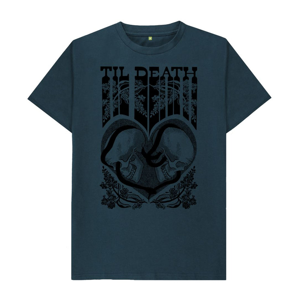 
                  
                    Denim Blue Til Death Unisex T-Shirt, Black Print
                  
                