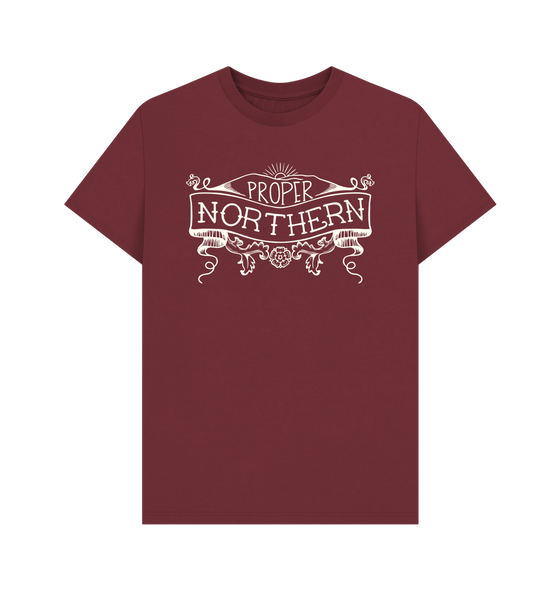 Red Wine Unisex Proper Northern T-shirt - Cream print