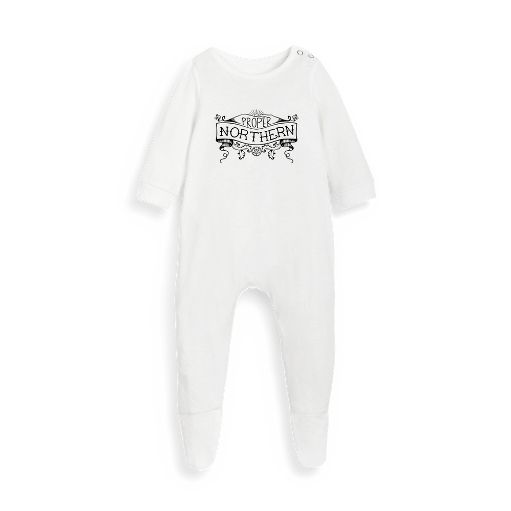 White Printed baby grow