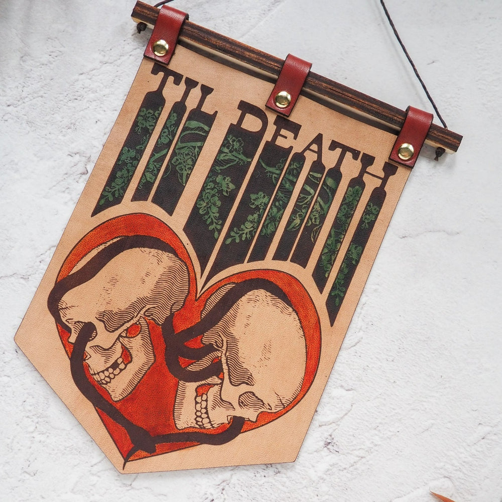 
                  
                    Hand Painted Til Death - Leather Banner, by Hord
                  
                