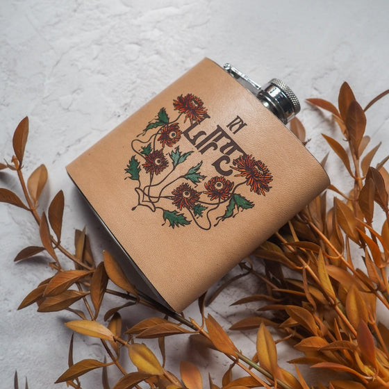 Hand painted psychedelic hip flask, by hord