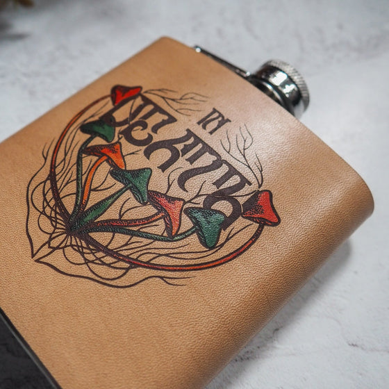 Hand painted psychedelic hip flask, by hord