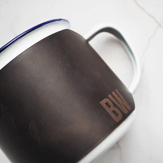 Personalised Enamel Mug with Leather Wrap