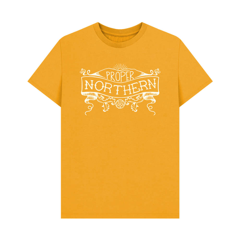 
                  
                    Mustard Unisex Proper Northern T-shirt - Cream print
                  
                