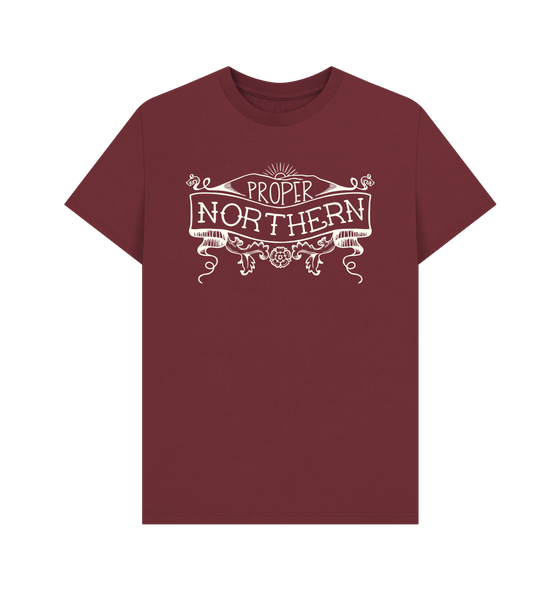 Red Wine Unisex Proper Northern T-shirt - Cream print