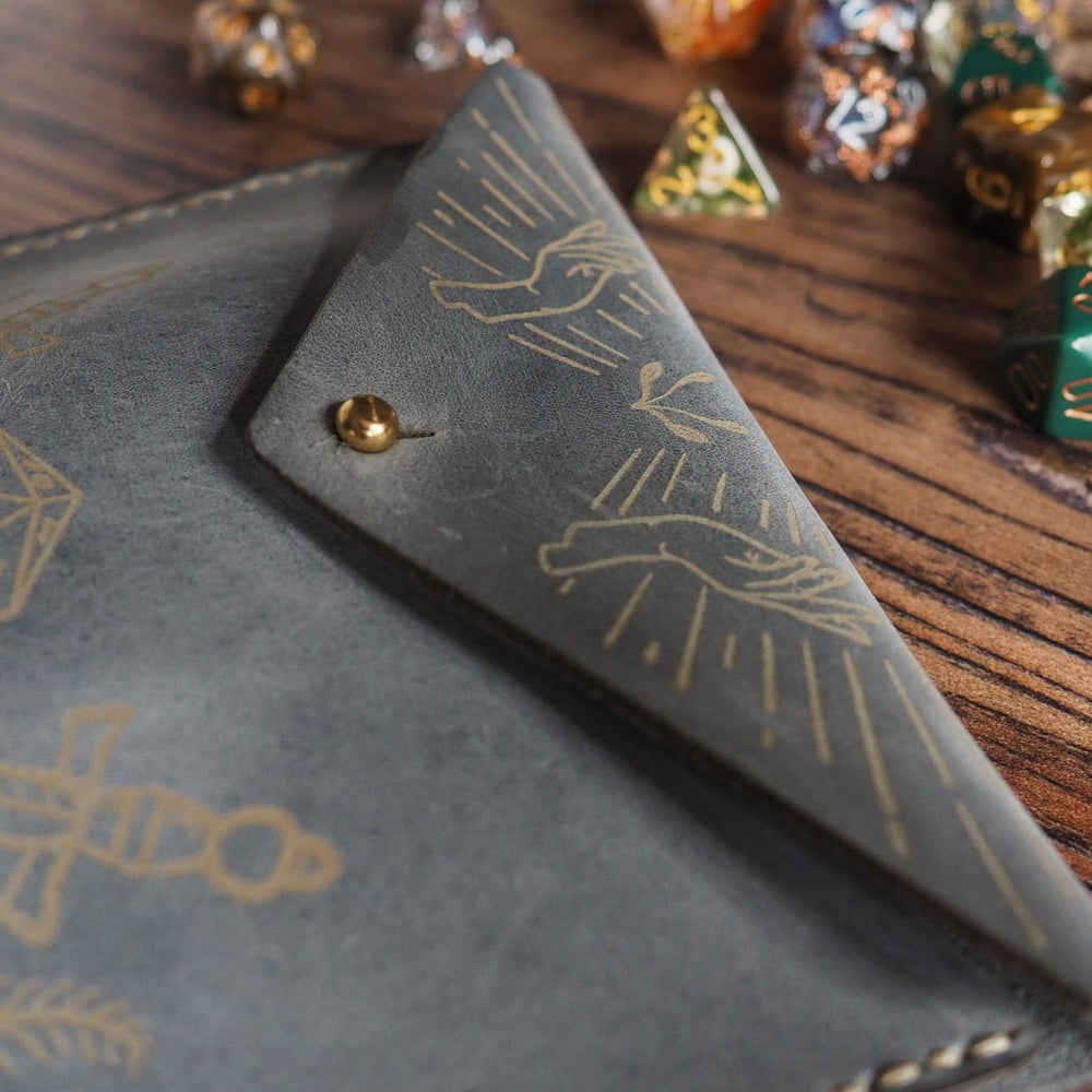 
                  
                    Grey Engraved Leather Dice Bag
                  
                