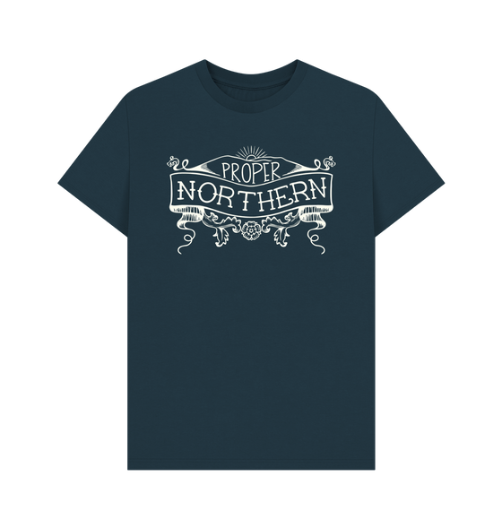 Denim Blue Unisex Proper Northern T-shirt - Cream print