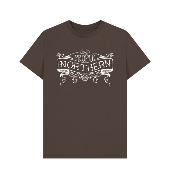 Chocolate Unisex Proper Northern T-shirt - Cream print