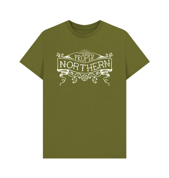 Moss Green Unisex Proper Northern T-shirt - Cream print