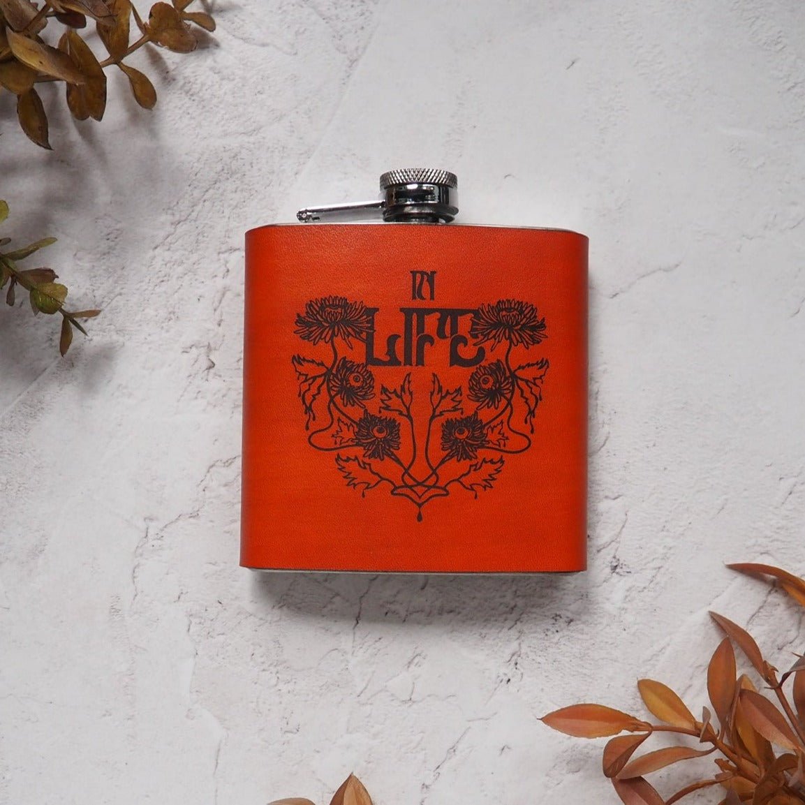 Psychedelic Orange wedding hip flask by Hord