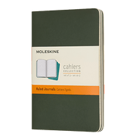 Moleskine notebook with green cover on a white background