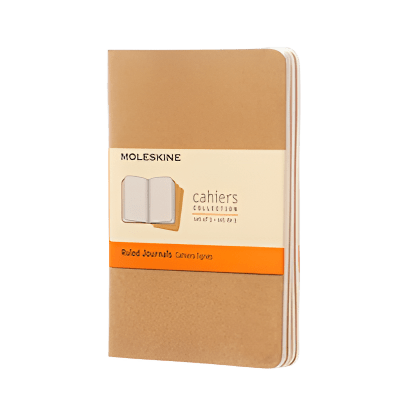 Moleskine notebook with a brown cover on a white background