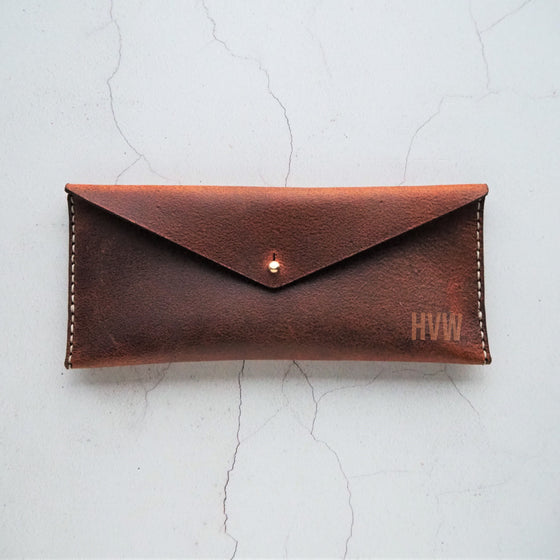 Soft Leather Pencil Case - Rust Design