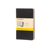 Black Moleskine notebook grid paper on a white background