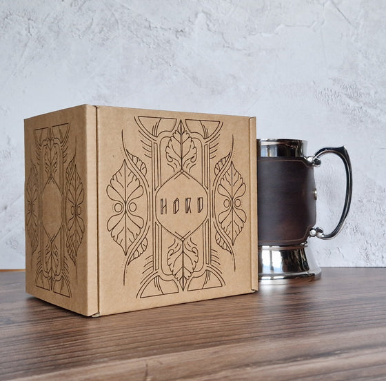 In Life and In Death Tankard - Stainless Steel with Leather Sleeve.