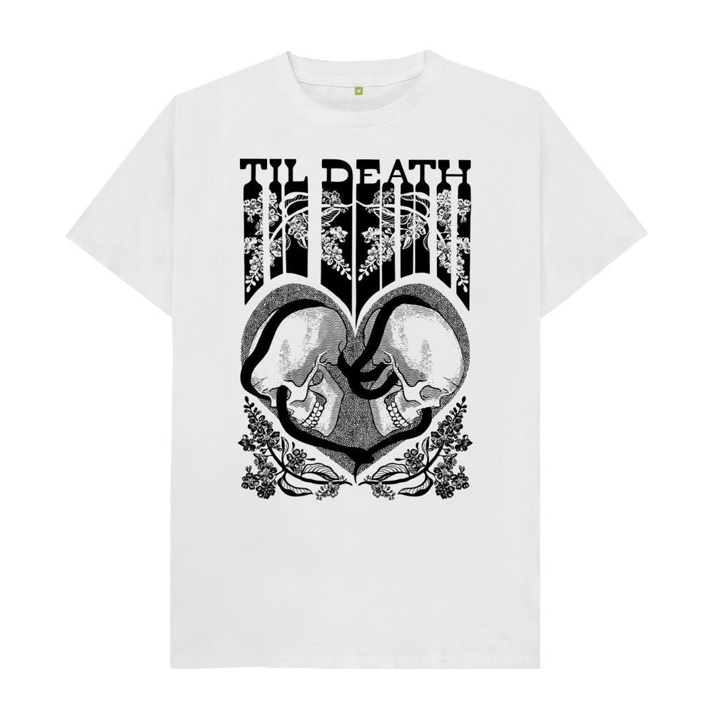 
                  
                    White Til Death Unisex T-Shirt, Black Print
                  
                