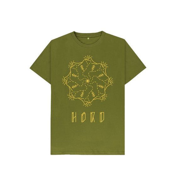 Kids Mountain Mandala T-Shirt in Moss Green, a sustainable kids clothing from Hord.