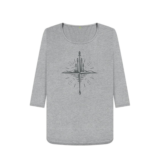 Compass - Womens 3\/4 sleeve top, an organic long sleeve top inathletic grey from Hord.