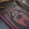 Close up of the Spell book leather journal cover by HÔRD.