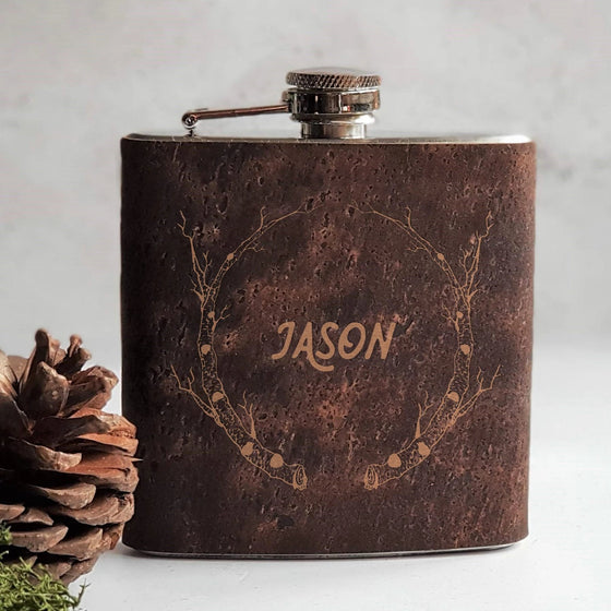 Birch Branch Flask in Cork, a groom hip flask by Hord.