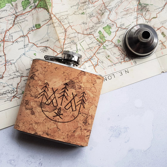 Campfire Flask in Cork, a contemporary hip flask from Hord.