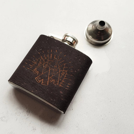 This camping flask is made from Cork, an alternative to leather.