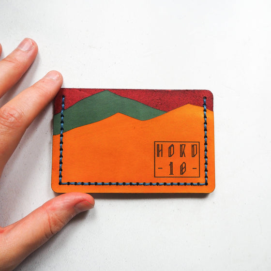 Hords 90s collection, tenth birthday card holder, 2021; a vintage leather card holder from Hord.