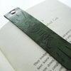The Custom Leather Bookmark hand dyed in green leather colour.