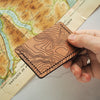 Custom Topography Card Holder, an engraved leather card holder with custom contour lines engraved.