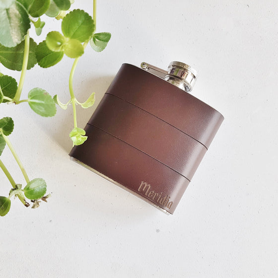 Custom Waxed Brown Leather Flask, a luxury leather hip flask from Hôrd.