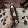 This leather wrapped personalised insulated water bottle from Hôrd is in dark brown leather colour.