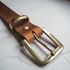 The Leather Belt with Secret Message has hardware made of solid brass hardware.