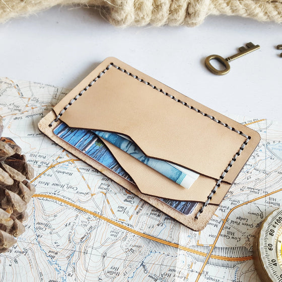 This Mountain Card Holder is hand dyed and hand stitched in your choice of colour.