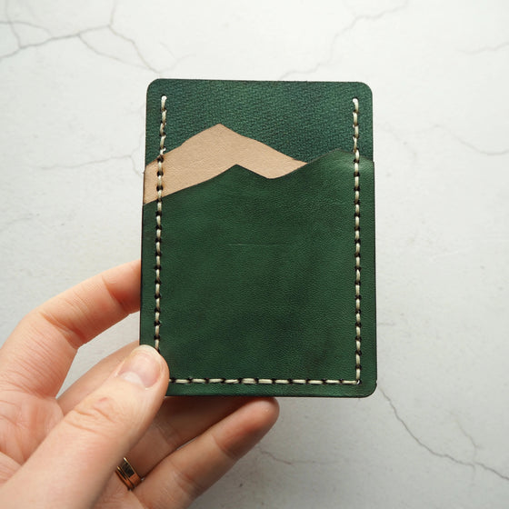 Mountain Card Holder - Teal and Natural, a leather card holder personalised with a name or initial by Hord.