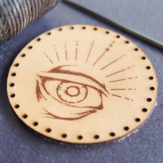 Close up on the Odin's Eye Leather Patch, an Odin Patch from Hord.