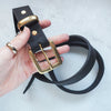 The leather belt with secret message is available in black leather colour.