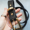 This full grain black leather belt consists of solid brass hardware and is built to last a lifetime.