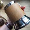 The custom beer tankard from Hôrd featuring a personalised leather wrapped tankard.