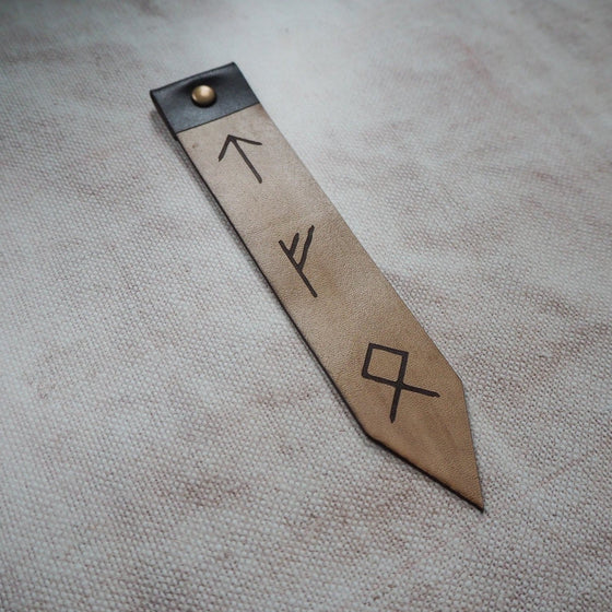 This personalised bookmark has been personalised with custom Futhark Runes. 
