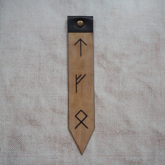 This personalised bookmark has been hand dyed in antique leather colour.