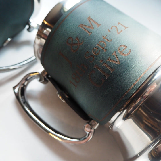 Closer look at the engraving on the personalised Wedding Party Tankard.