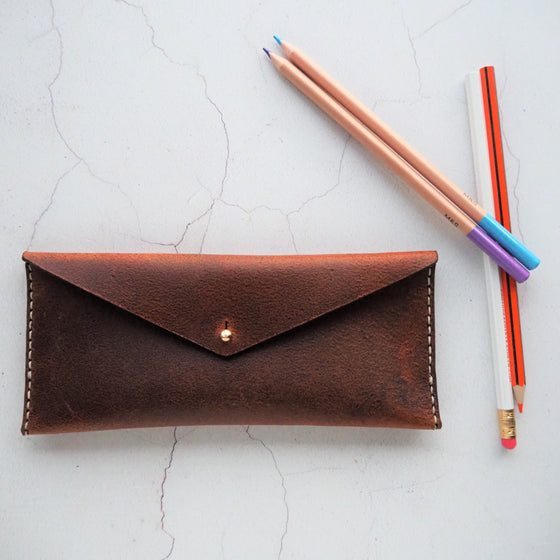 The Rust Leather Pencil Case, a soft leather pencil case from Hôrd.