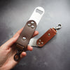 This keyring bottle opener is available in 2 leather variant colours, tan and brown.