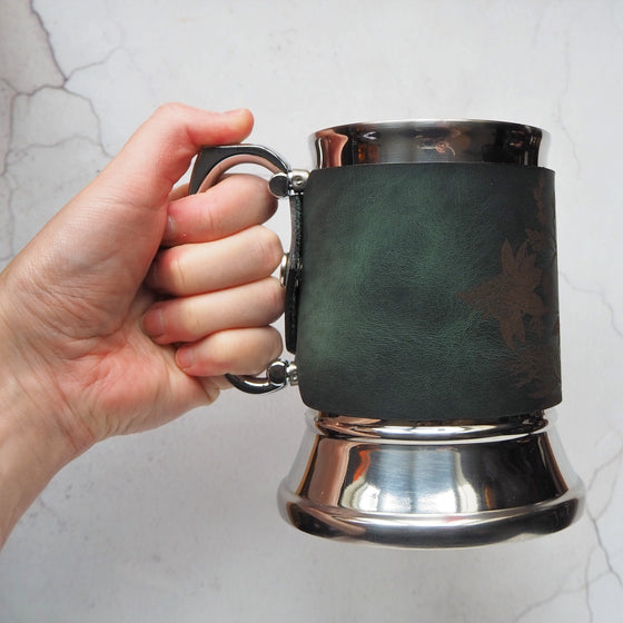 Tankard with Remove-able Leather Sleeve - Botanical is the perfect memento for any occassion.