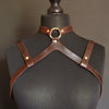 The leather shoulder harness in brown.
