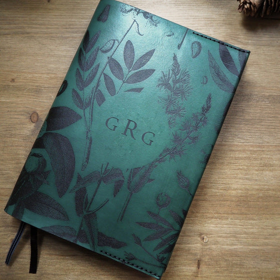 The Garden Journal with a custom initial in the middle, a personalised leather journal from HÔRD.