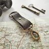 A luxury leather keyring from HÔRD featuring the custom road map design and antique brass material.