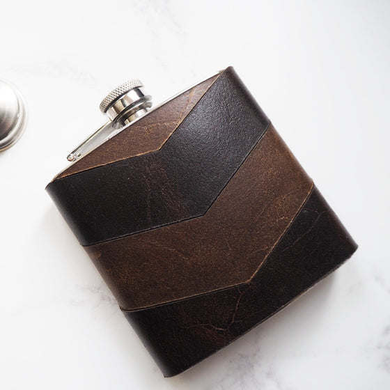The Dark Chevron Hip Flask, a pattern hip flask from Hord.