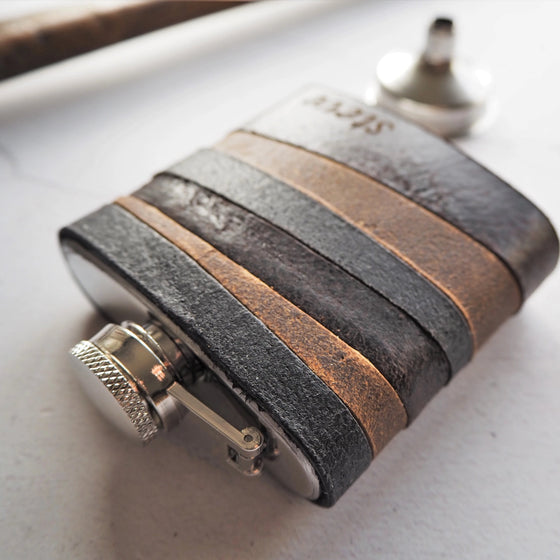The Highland Vintage Leather Hip Flask is made from leather remnants that were destined for landfills. 