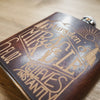 Closer look at the engraving of the miracle cure luxury flask by Hord.